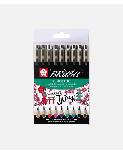 Sakura Pigma Micron Brush Color sæt 9 stk